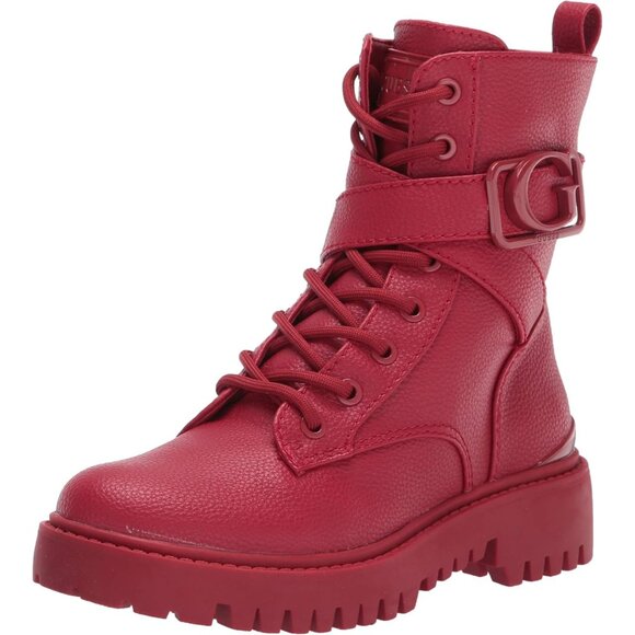 Shoes - Women's Red Orana Ankle Boots Faux Leather Imported Side Zipper Combat Boots